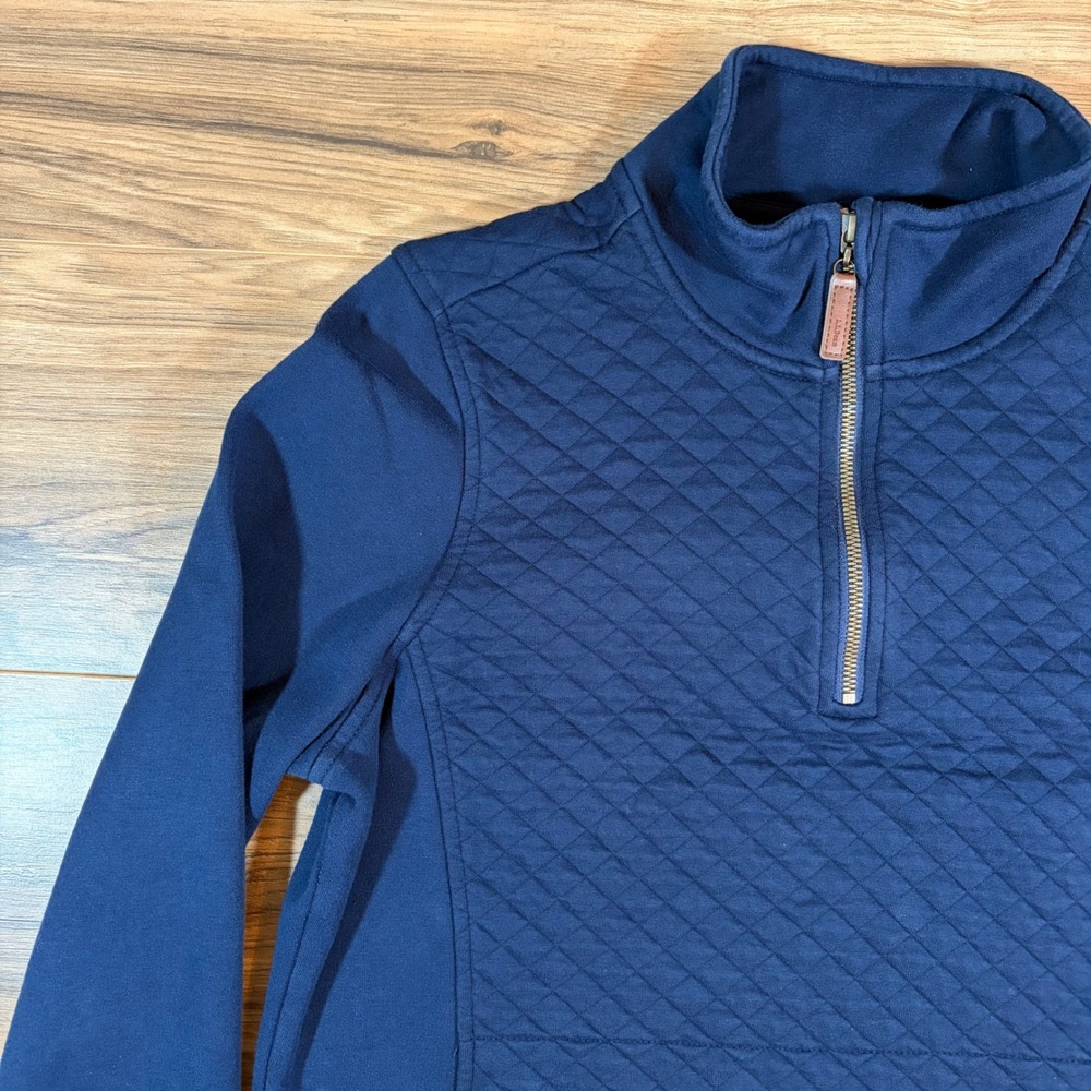 LL Bean Womens Quilted Quarter Zip Pullover Sweatshirt Navy Blue Large 502745 - Picture 2 of 12